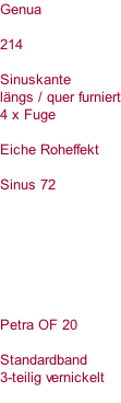 Genua  214  Sinuskante längs / quer furniert 4 x Fuge  Eiche Roheffekt  Sinus 72        Petra OF 20  Standardband  3-teilig vernickelt